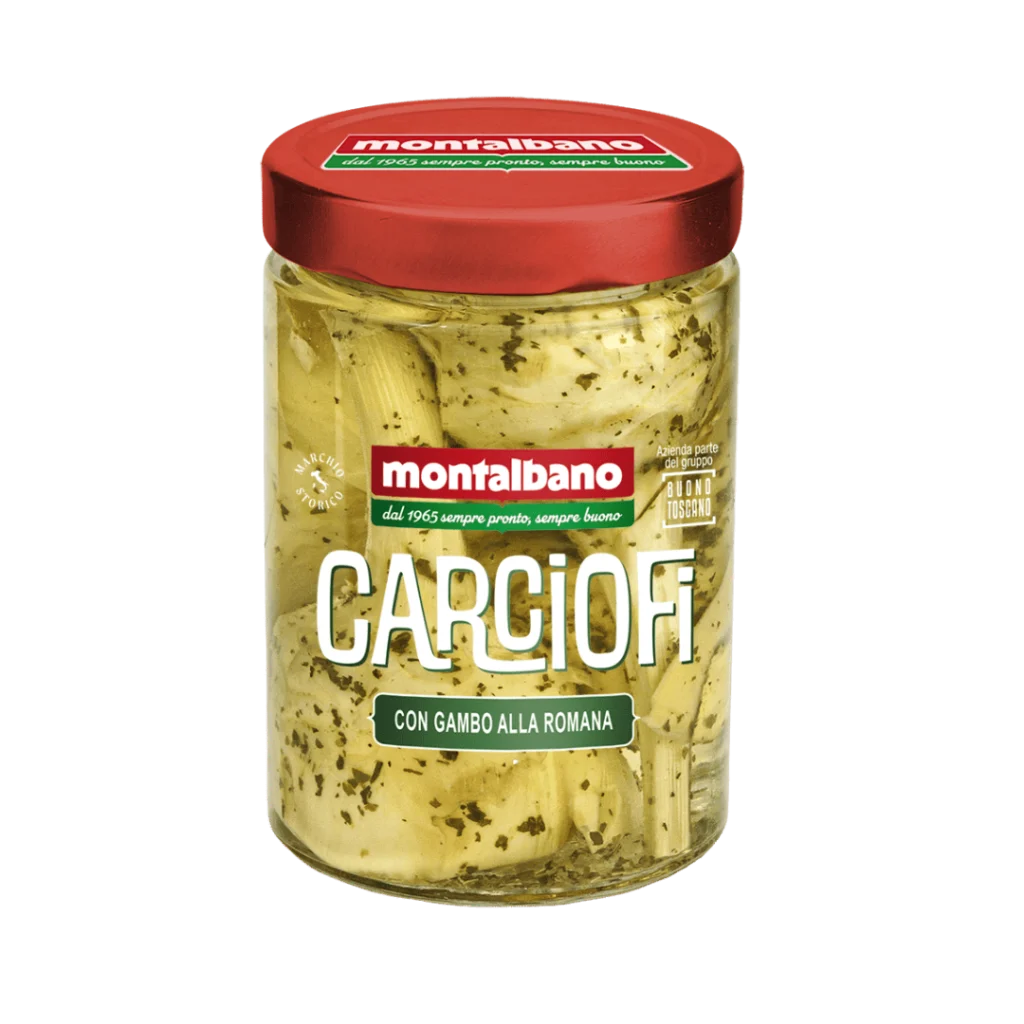 vasetto con carciofi con gambo alla romana sott'olio